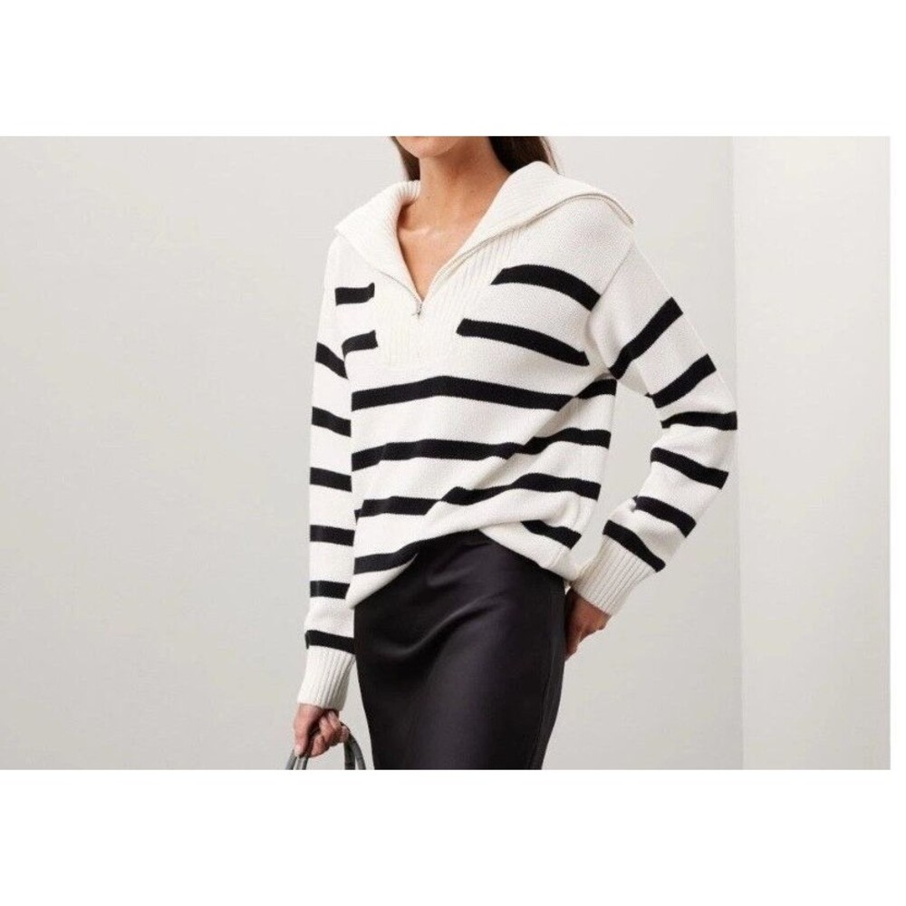 English Factory Cream striped half zipper pullover Knit Sweater size M